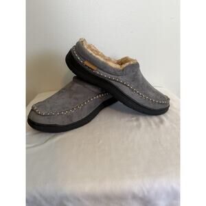 Zigzagger Men's Microsuede Moccasin Slippers Memory Foam House Shoes Grey 11-12